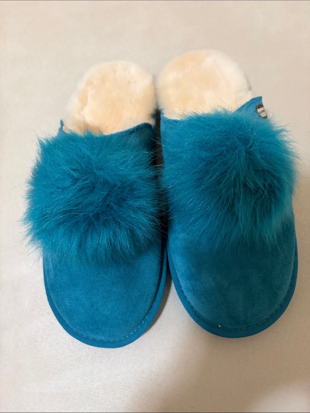 BearPaw Teal Faux-Fur Pom Pom Slip-On Women's Slippers